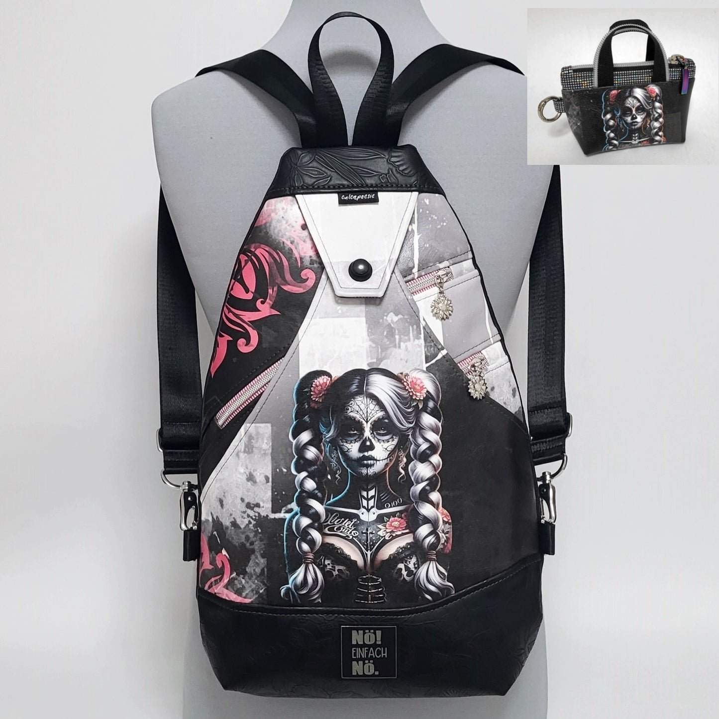 SlingBag Malea Rucksack LA CATRINA 4 aus Kunstleder + Minitasche