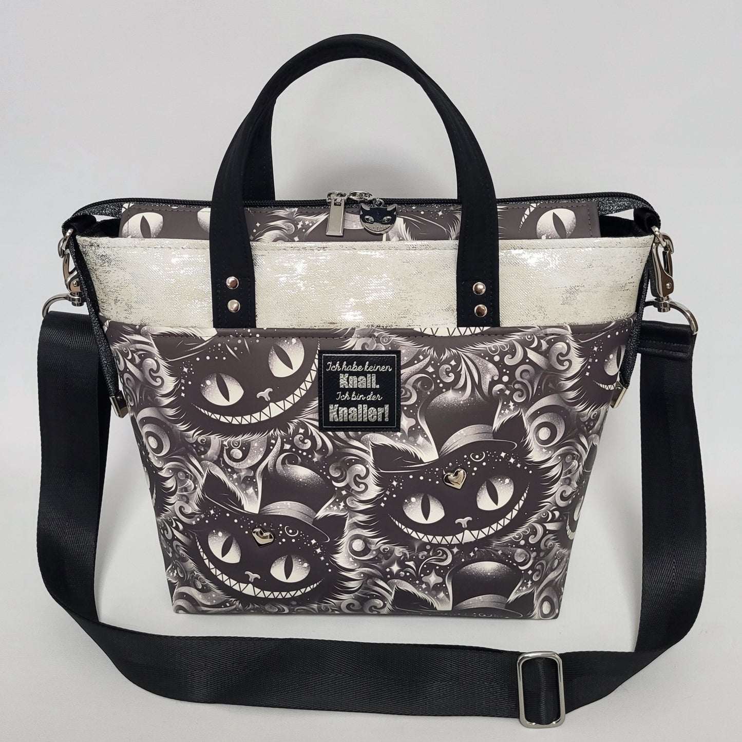Tasche MoreBag GRINSEKATZE aus Kunstleder NACHTLEUCHTEND + Minitasche