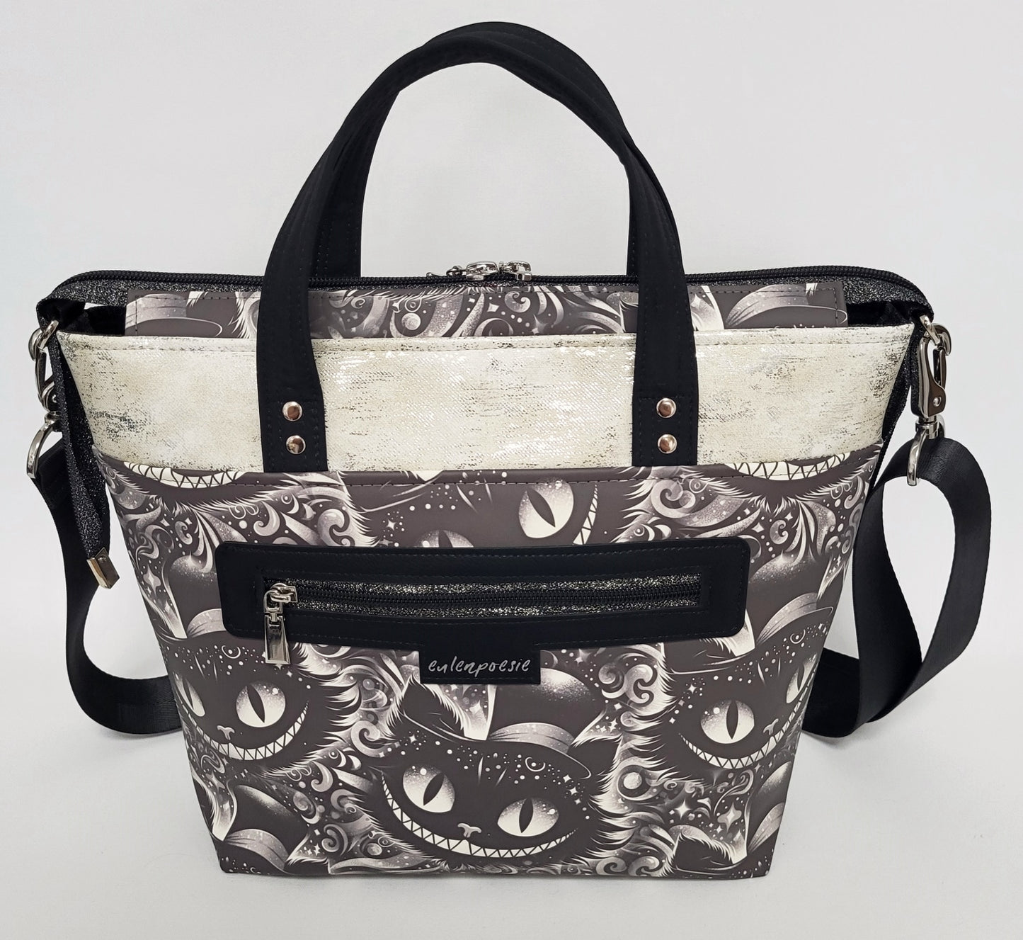 Tasche MoreBag GRINSEKATZE aus Kunstleder NACHTLEUCHTEND + Minitasche